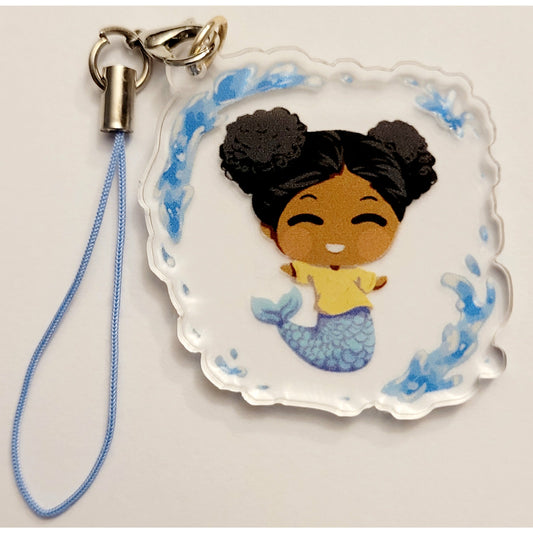 Melanated Mermaid Girl Clear Acrylic Charm