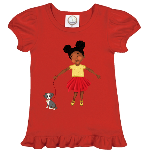 Melanated Girl Walking Dog-Ruffle Tee