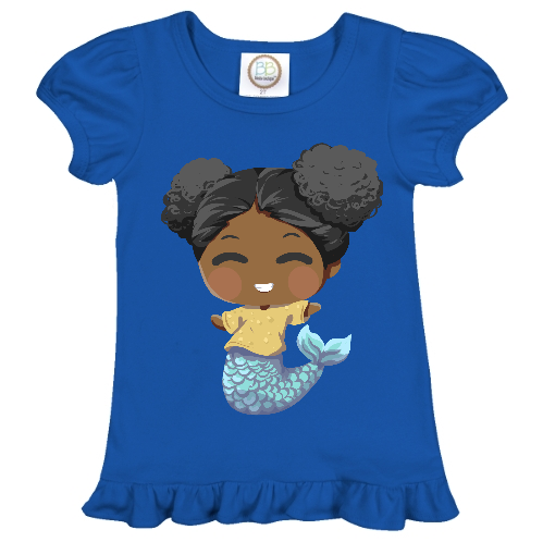 Melanated Mermaid Girl- Ruffle Tee