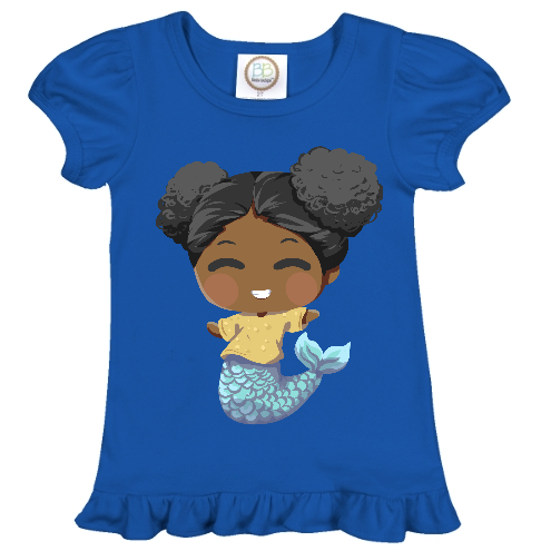 Melanated Mermaid Girl- Ruffle Tee