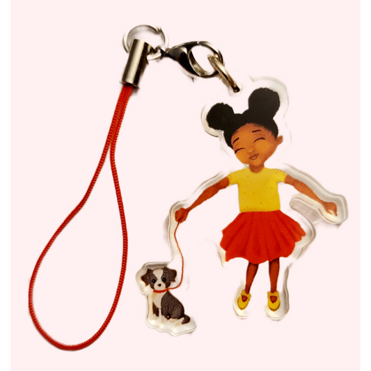 Melanated Girl Walking Dog- Clear Acrylic Charm